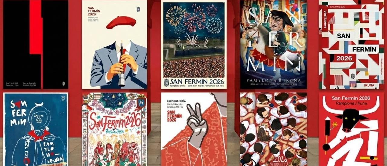 Fotos de los 10 carteles finalistas del concurso de San Fermín 2026