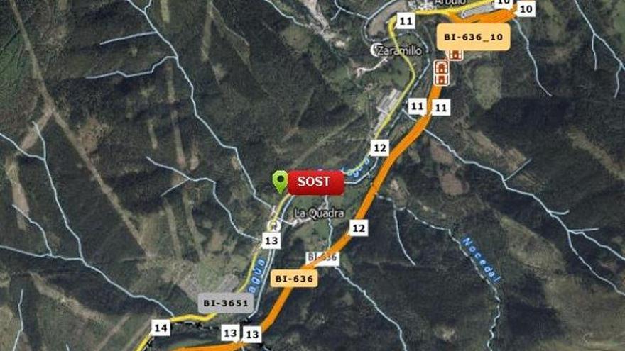 Cortada la carretera BI-3651 por un incendio forestal en Zaramillo