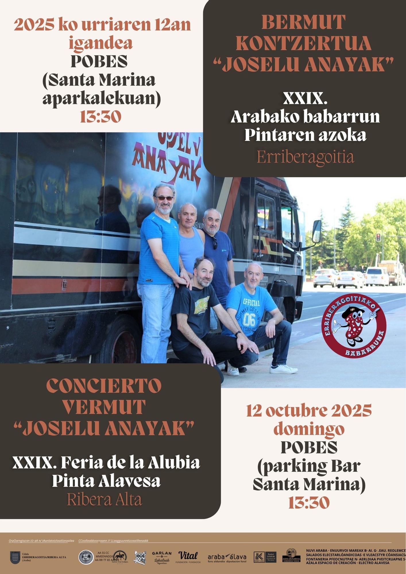 Cartel del concierto de Joselu Anayak en la feria de la alubia pinta alavesa en Pobes