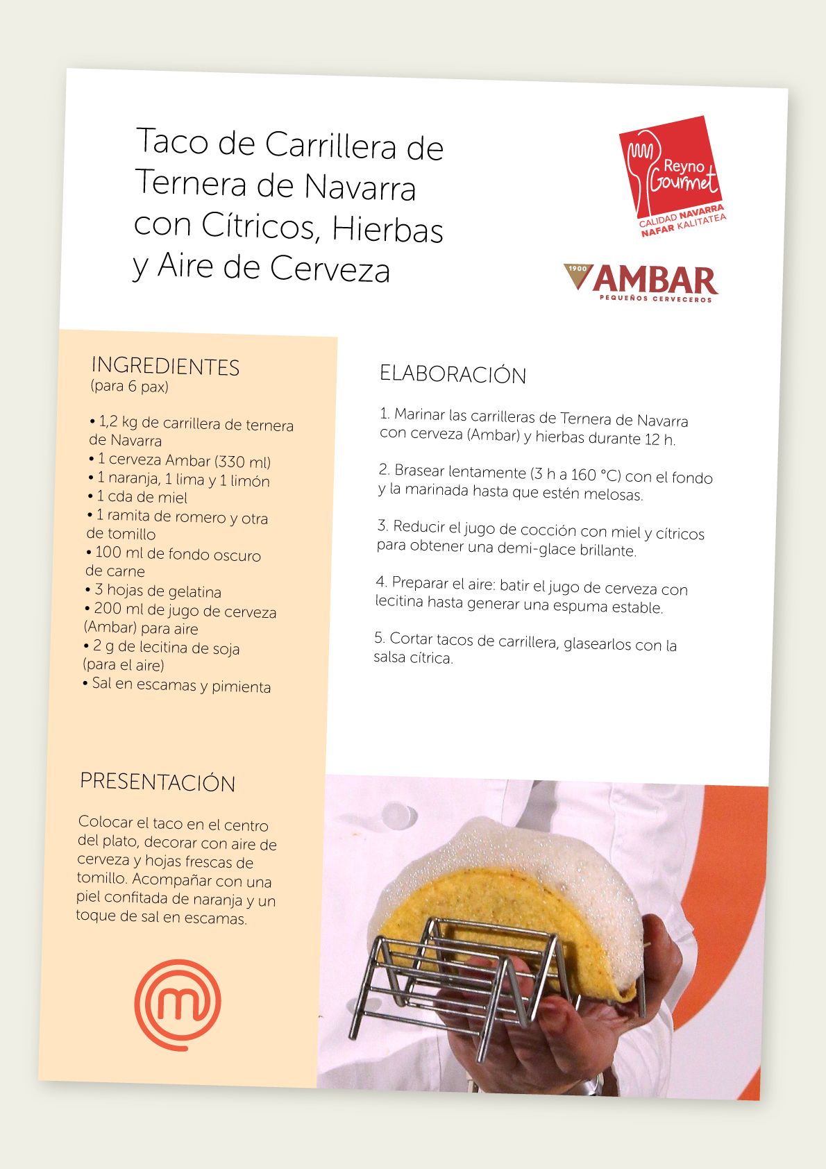 Receta del taco en la prueba final.