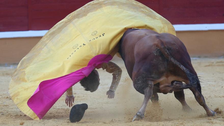 Imágenes del revolcón a Jesús Yglesias en la novillada de las fiestas de Tudela