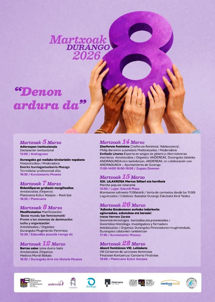 Emakumearen Nazioarteko Eguna ospatzeko egitaraua aurkeztu du Durangok.