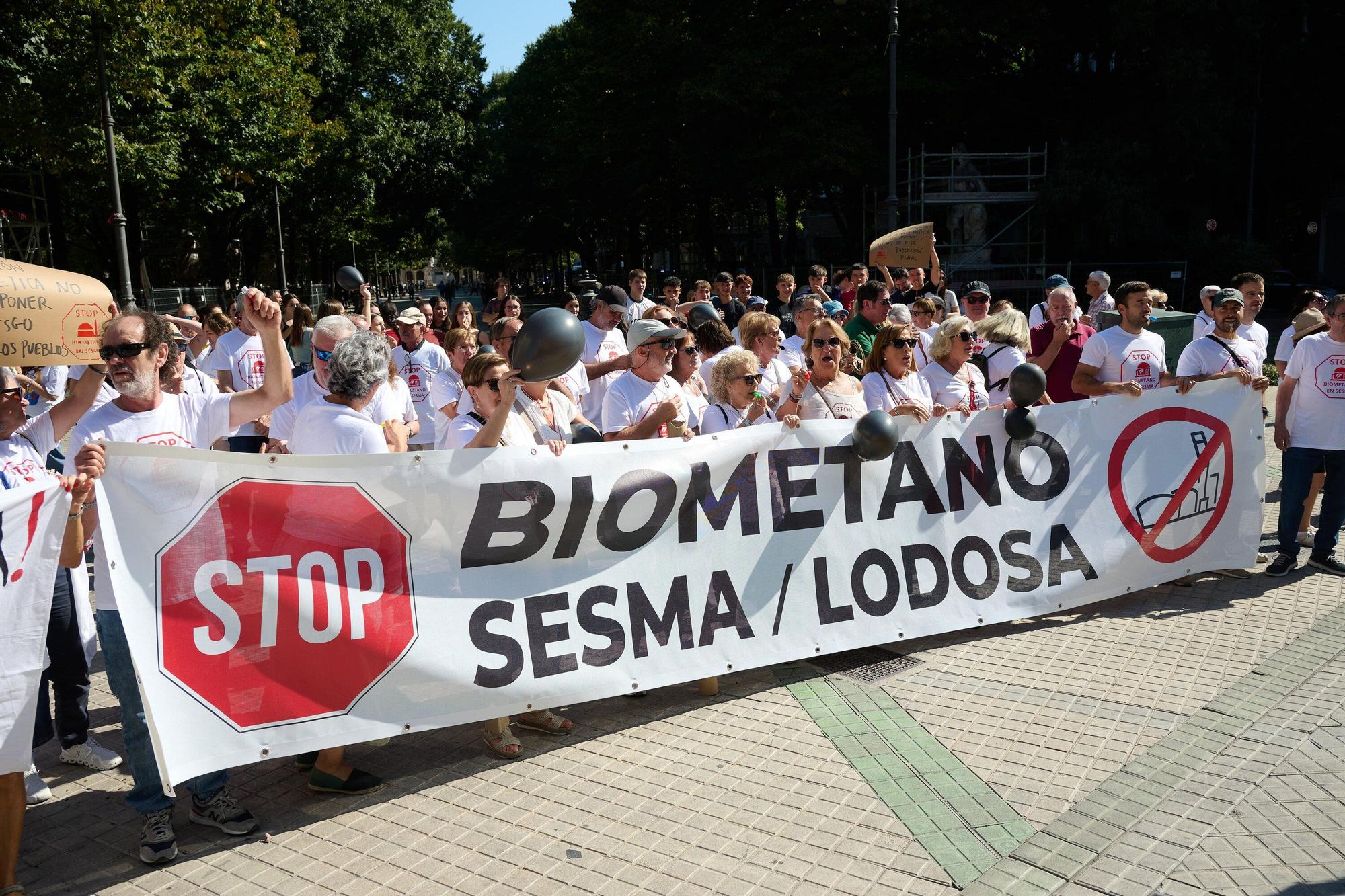 Concentración frente al Parlamento contra la central de biometano de Sesma