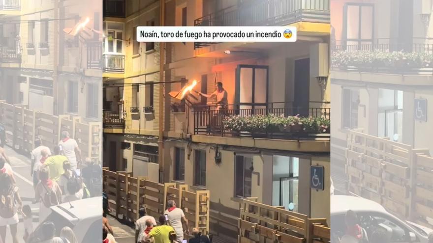 El vecino que evitó el susto en el toro de fuego de Noáin: "Esta mañana, el dueño del balcón ya estaba sentado en la silla que le queda"