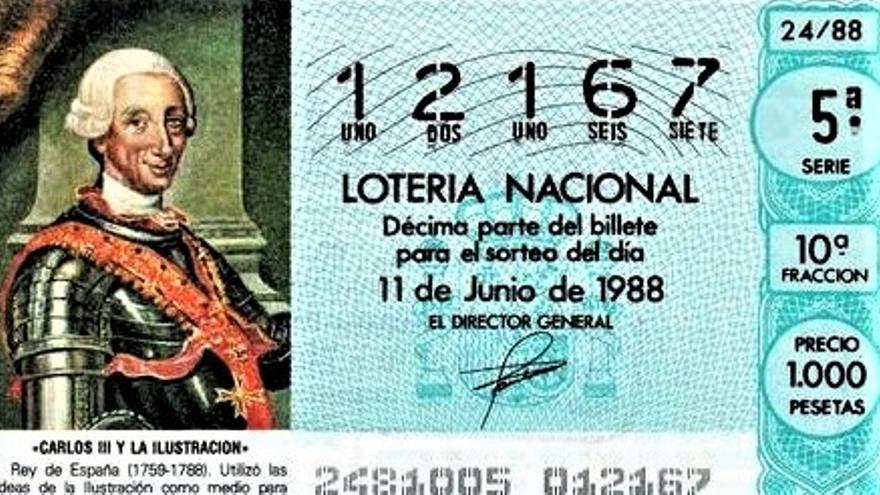 Carlos III en un billete de Lotería.