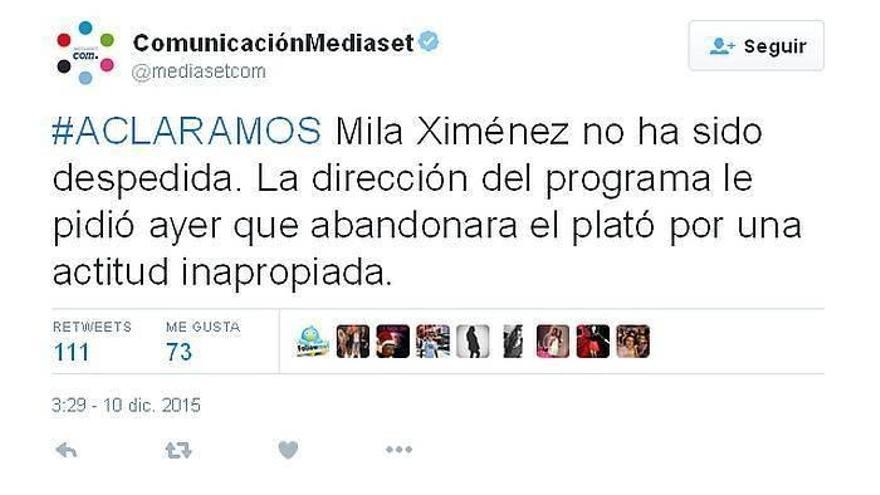 ¡Vaya montaje! Mediaset desmiente el despido de Mila Ximénez