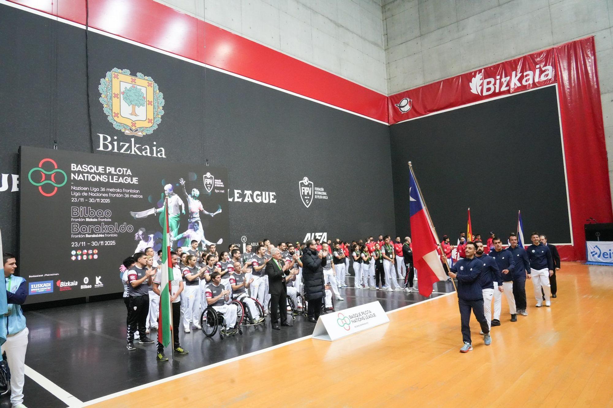 Inauguración de la Liga de Naciones de 36 metros en el frontón Bizkaia