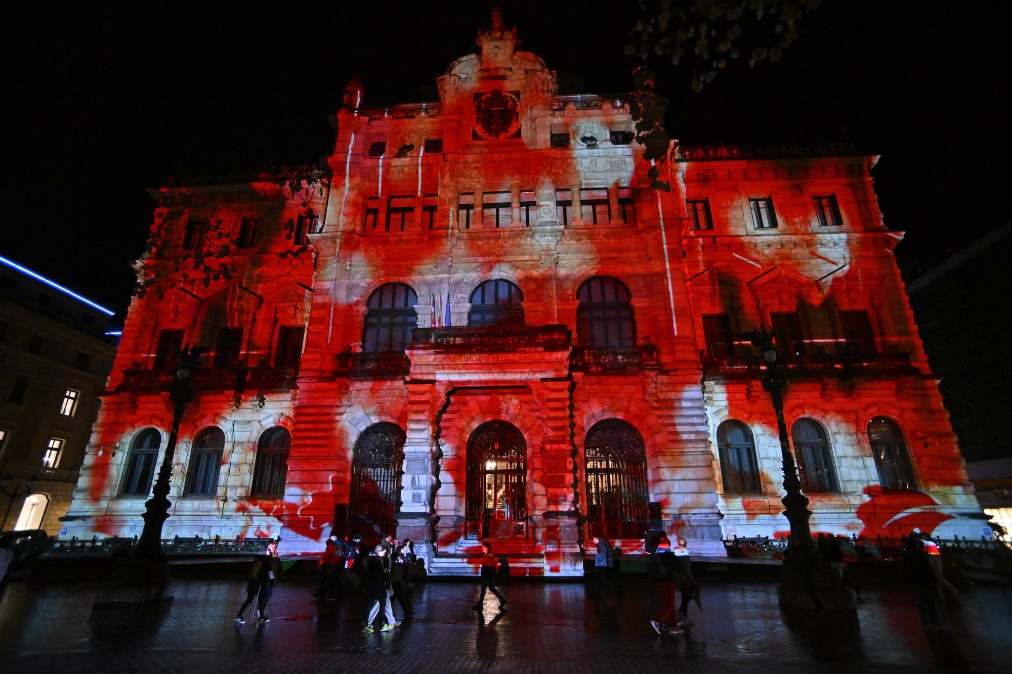 Así se ha iluminado la fachada del Palacio Foral de Bizkaia