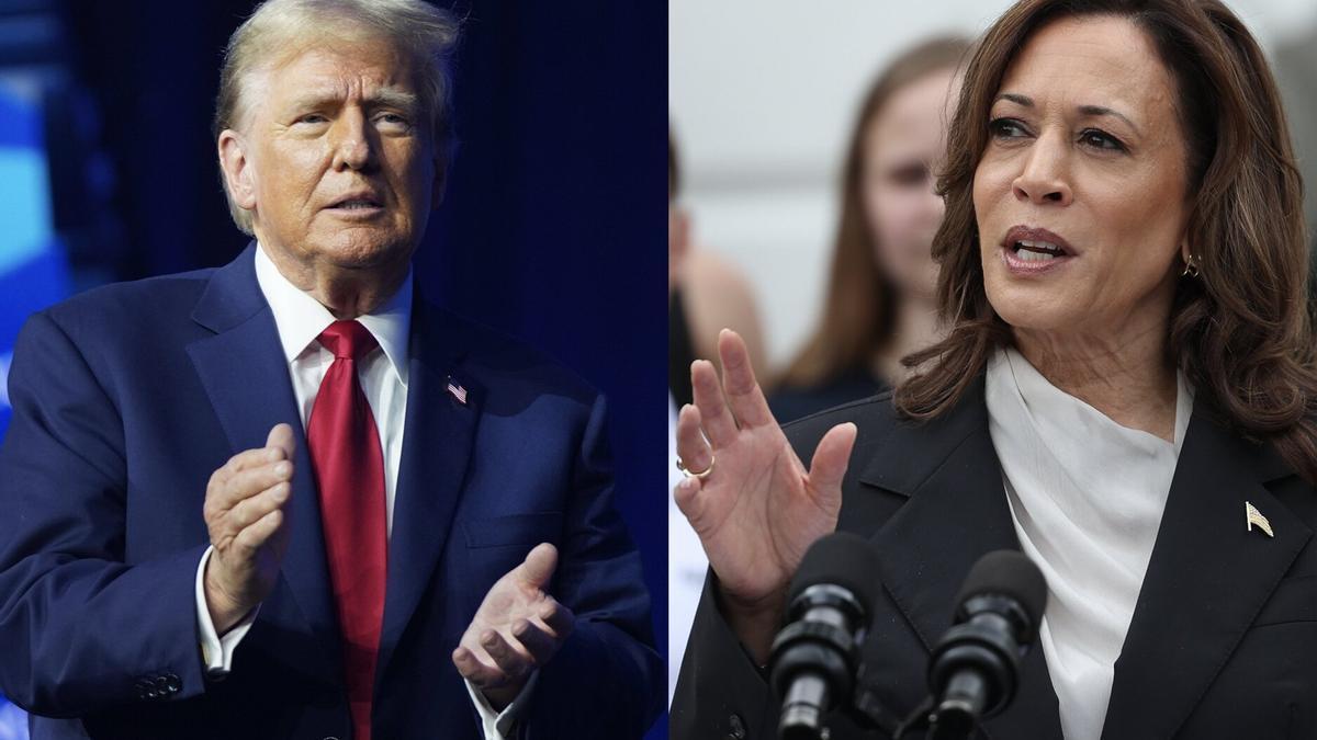 Combo de fotografías donde se observa al expresidente de los Estados Unidos Donald Trump y a Kamala Harris