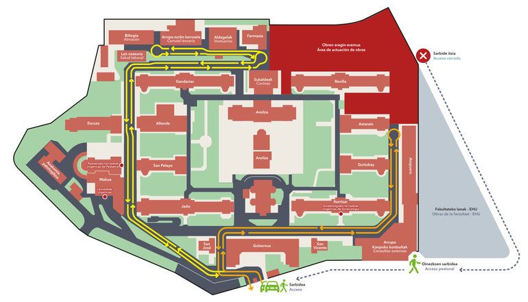 Mapa de los cambios de circulación por las obras del nuevo edificio del Hospital de Basurto