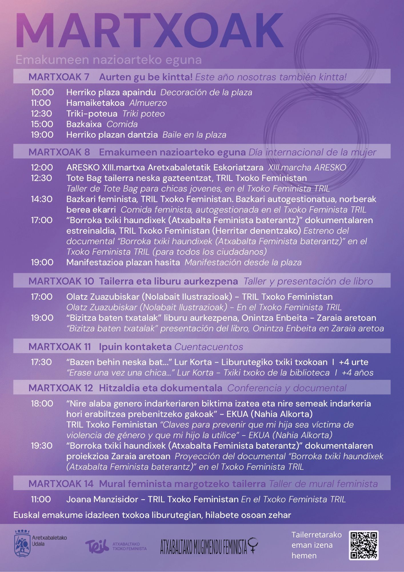 Cartel que anuncia la programación organizada en torno al 8M.