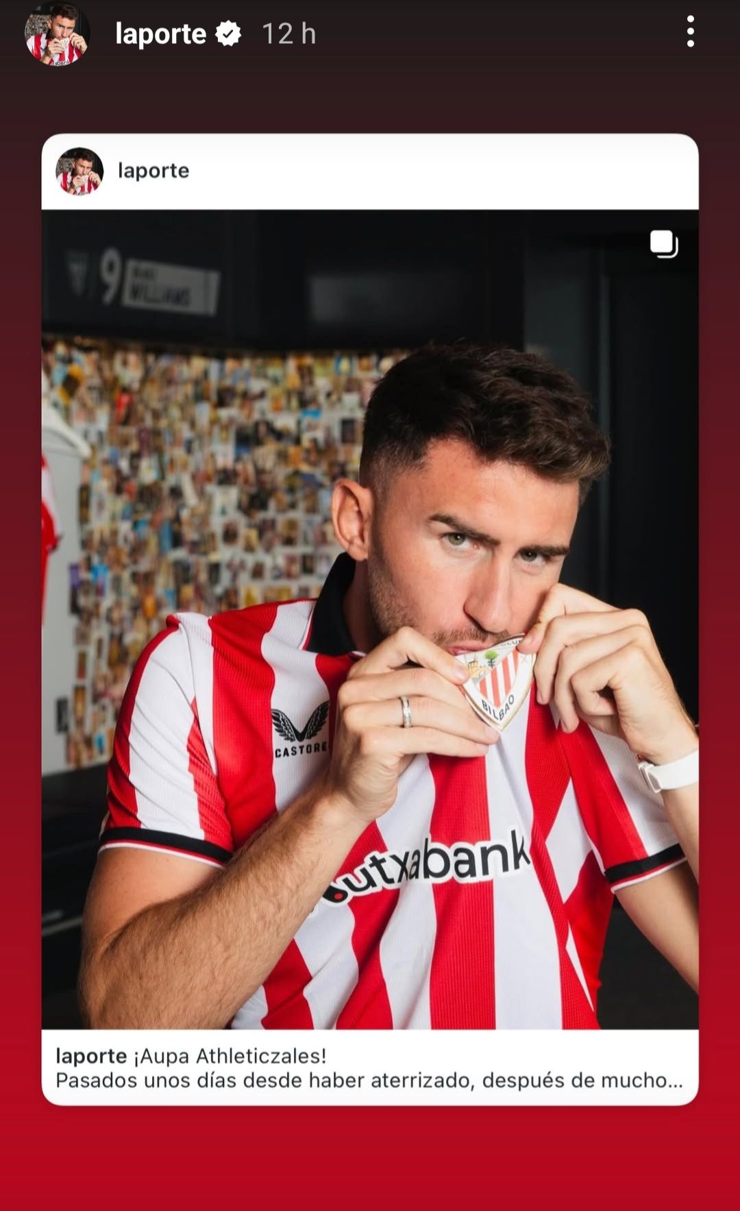 Publicación de Aymeric Laporte en redes sociales
