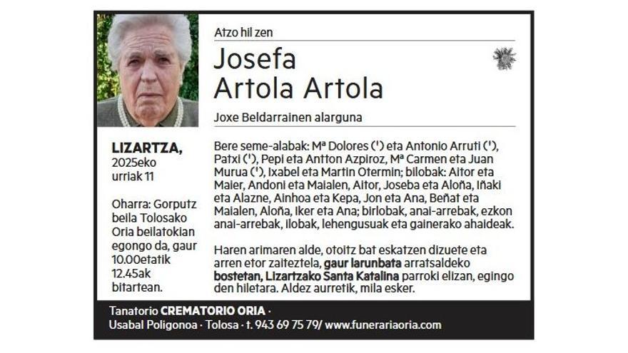 JOSEFA ARTOLA ARTOLA