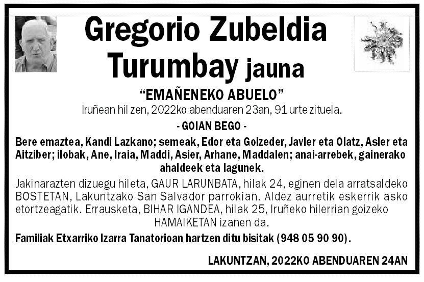 Gregorio Zubeldia Turumbay