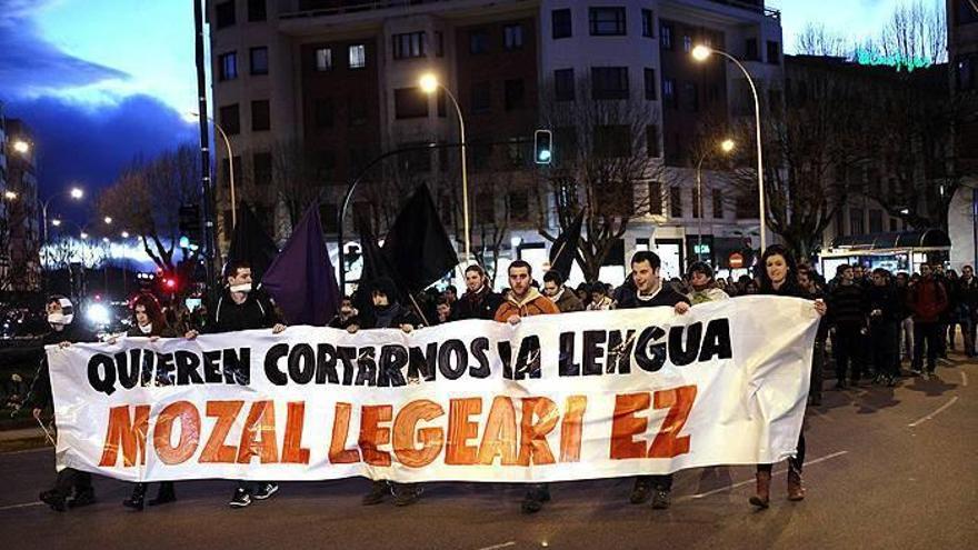 Una de las concentraciones celebradas en Pamplona contra la Ley Mordaza.