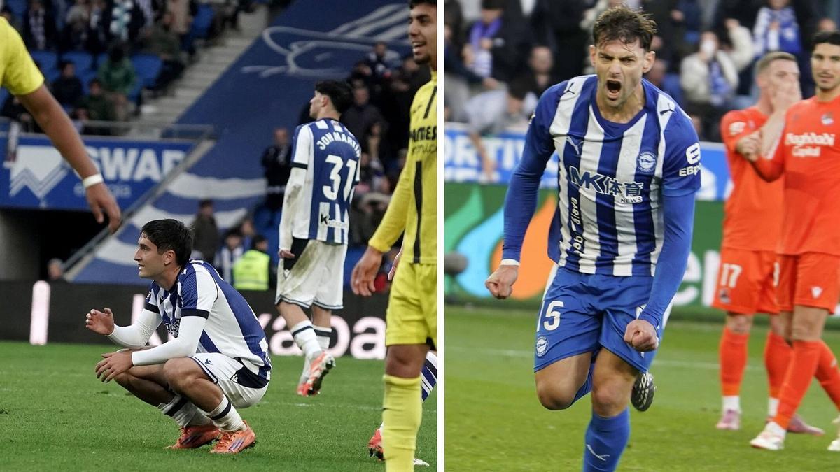 Imágenes correspondientes a las dos últimas derrotas de la Real, ante Villarreal (izquierda) y Alavés (derecha).