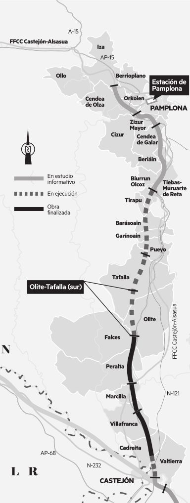 Gráfico de cómo van las obras en el Castejón-Pamplona.