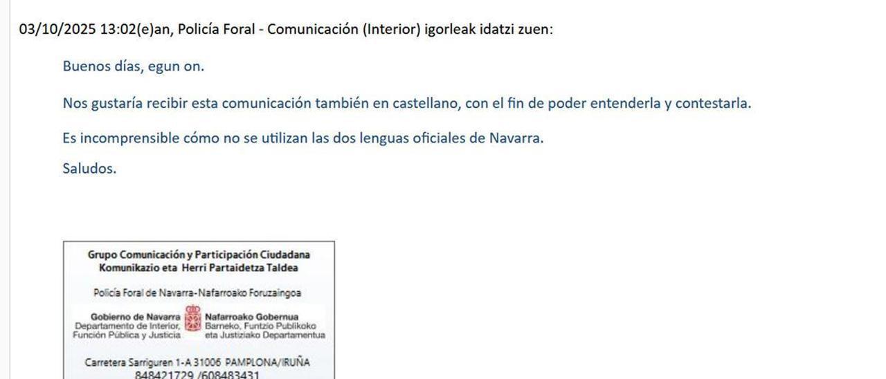 Behatokia critica a la Policía Foral por &quot;trato insultante&quot; al euskera
