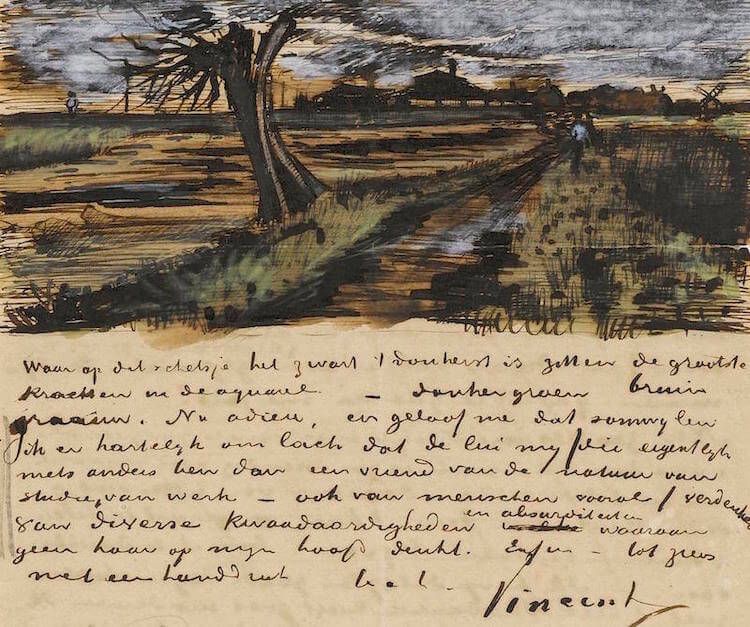 Carta de Vincent van Gogh con dibujo incluido.