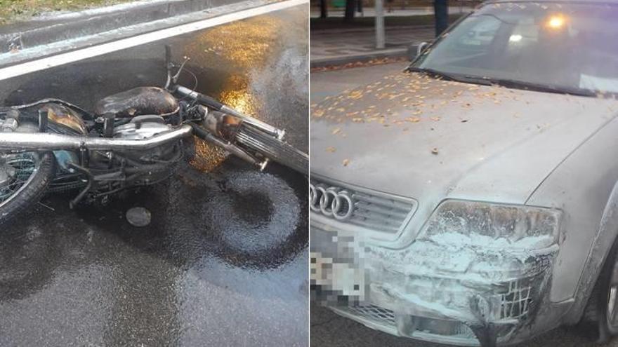 Imagen de los dos vehículos afectados en el accidente, tras ser apagado el fuego.