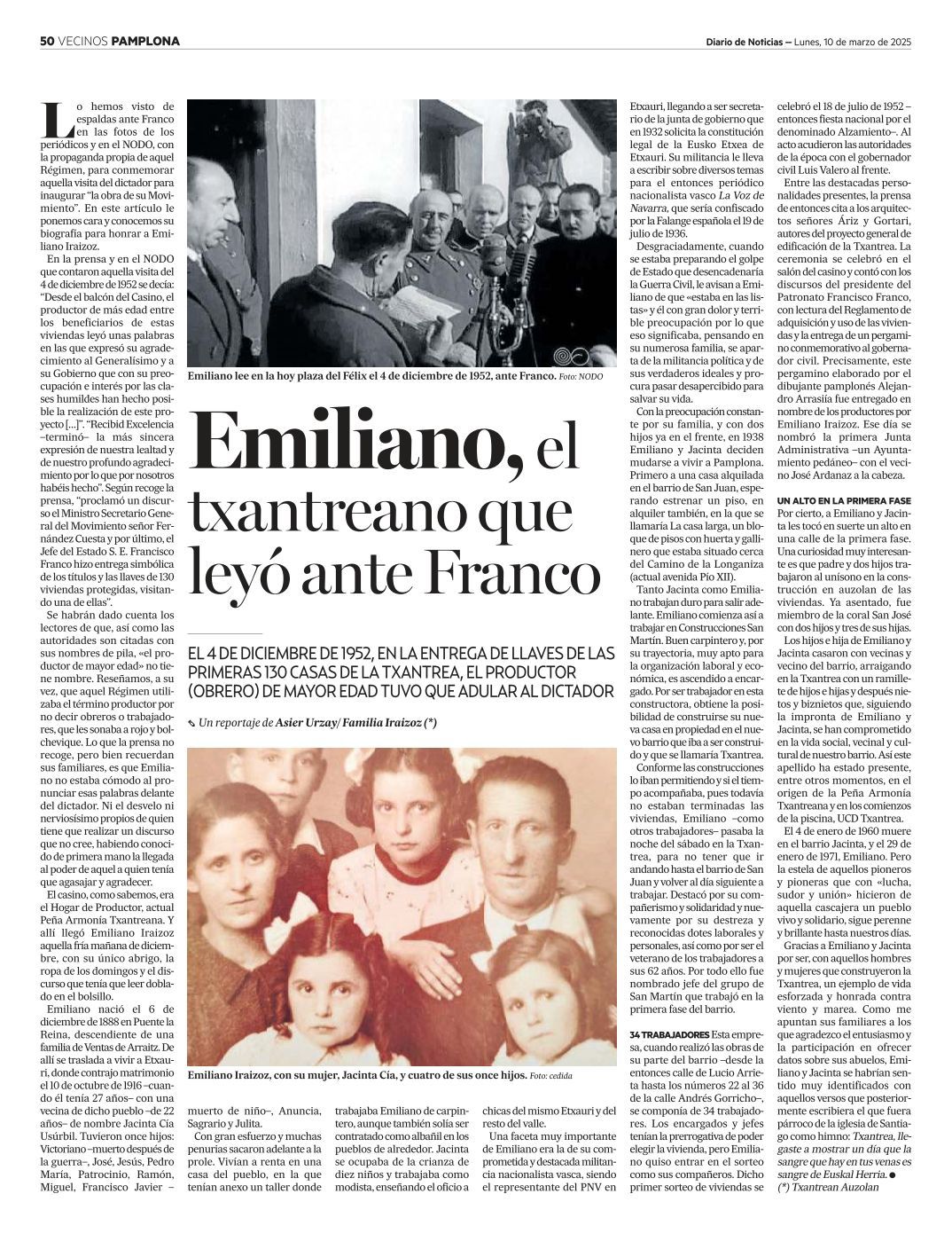 El artículo publicado en marzo recogía la figura del obrero que leyó ante Franco.