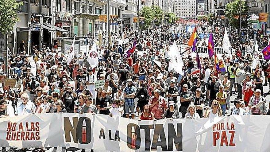 Cabecera de ?la protesta ?de ayer en Madrid. Foto: Efe