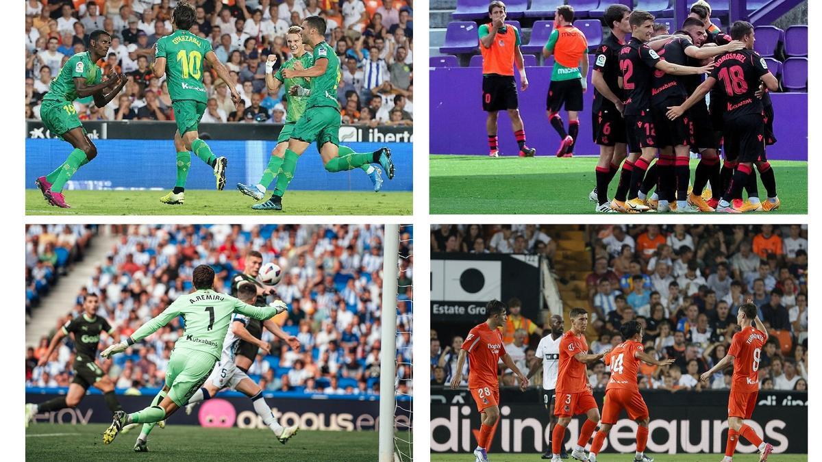 Imágenes correspondientes a los empates de la Real ante Valencia (en dos ocasiones), Valladolid y Girona, en sendas primeras jornadas de Liga.