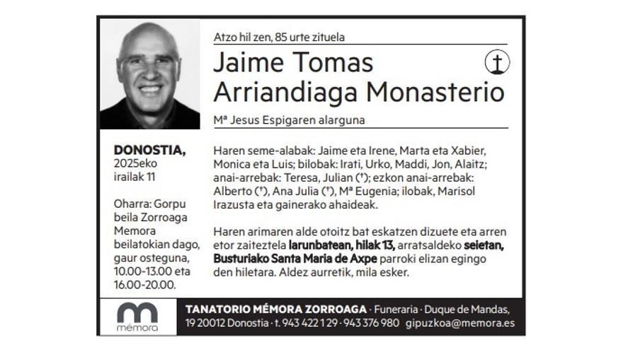 Jaime Tomas Arriandiaga Monasterio