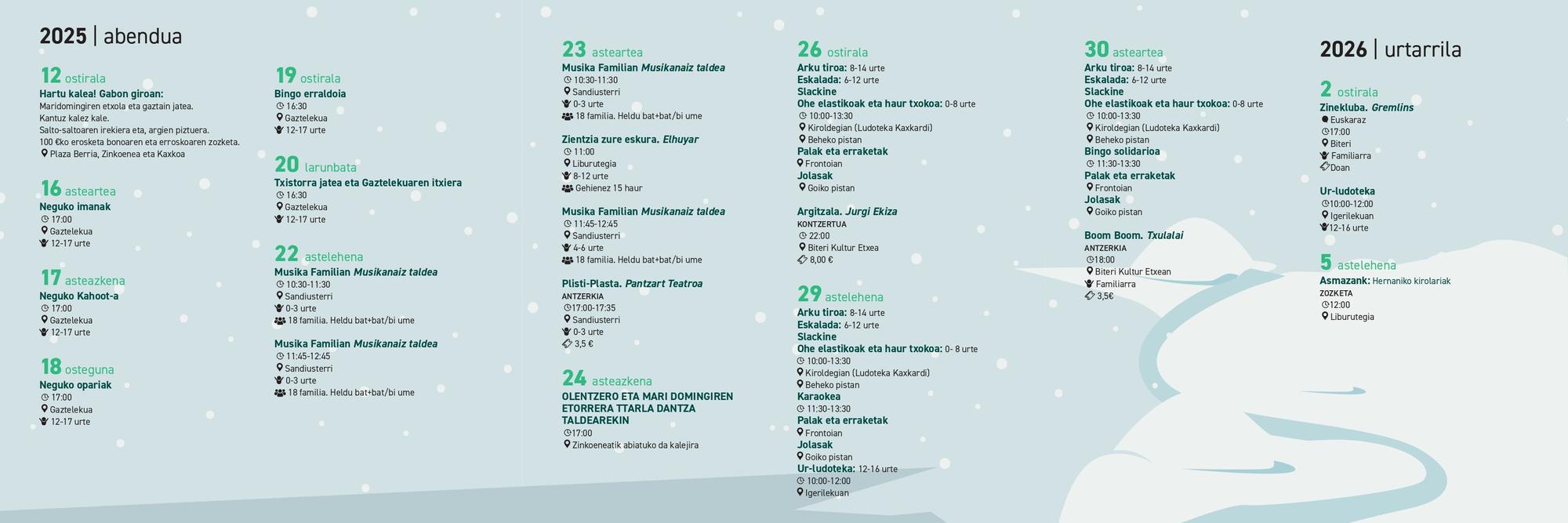 La programación de Neguko Oporrak