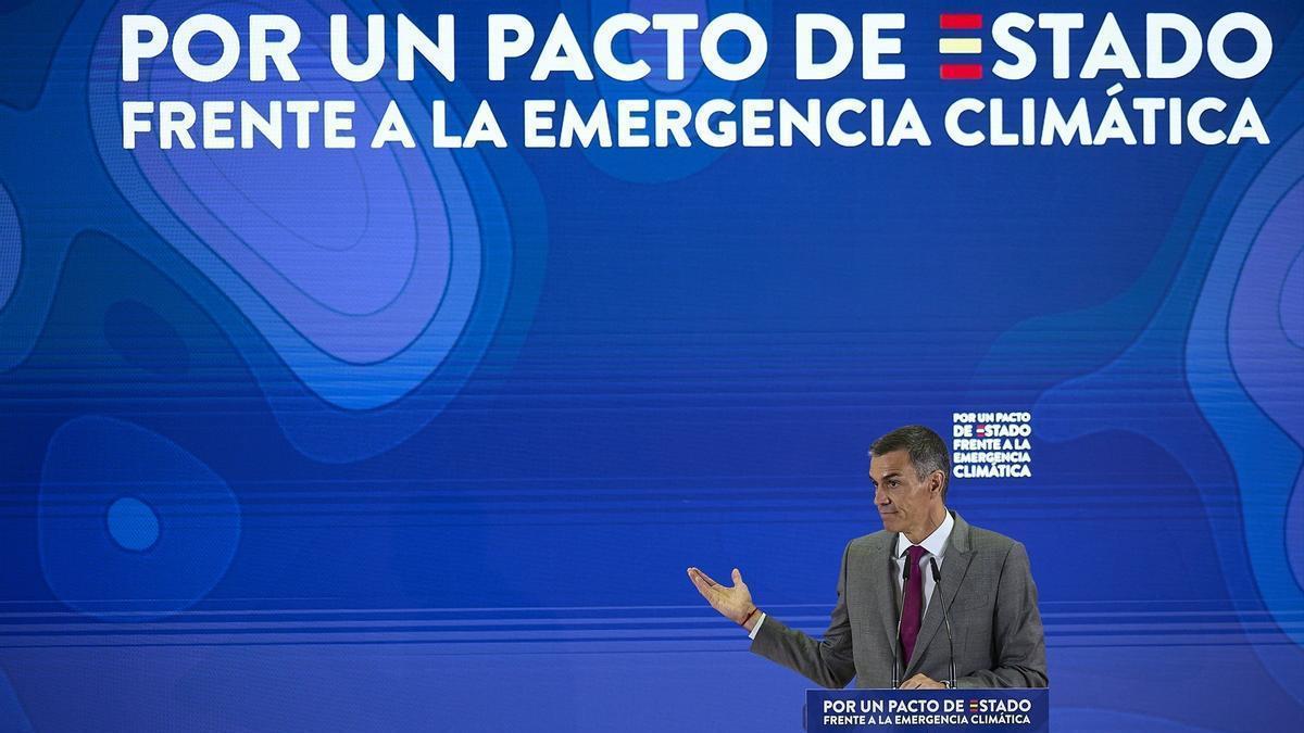 El presidente del Gobierno español, Pedro Sánchez, durante el acto &#039;Por un pacto de Estado frente a la emergencia climática&#039;.