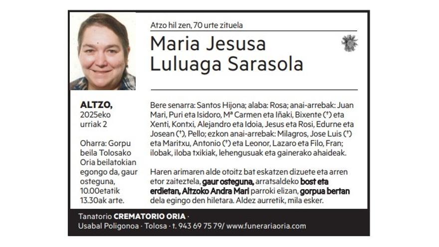 Maria Jesusa Luluaga Sarasola