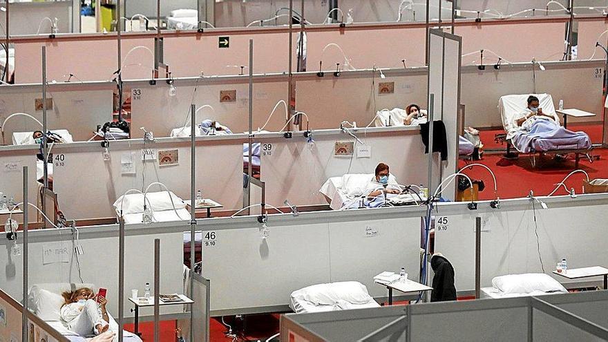 Vista general del pabellón 9 de Ifema, donde se encuentra instalado el hospital temporal para tratar a enfermos de coronavirus. Foto: Efe