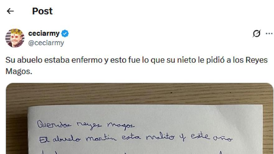 La entrañable carta a los Reyes Magos de un niño para su abuelo enfermo