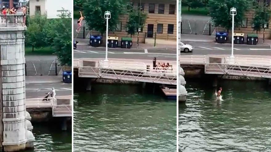 Un vídeo viral desata la alerta sobre los saltos desde los puentes a la ría en Bilbao