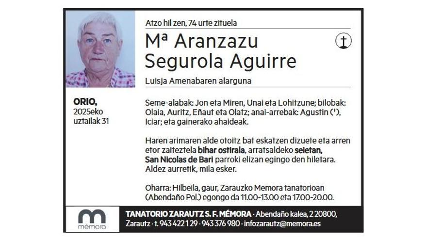 Mª ARANZAZU SEGUROLA AGUIRRE