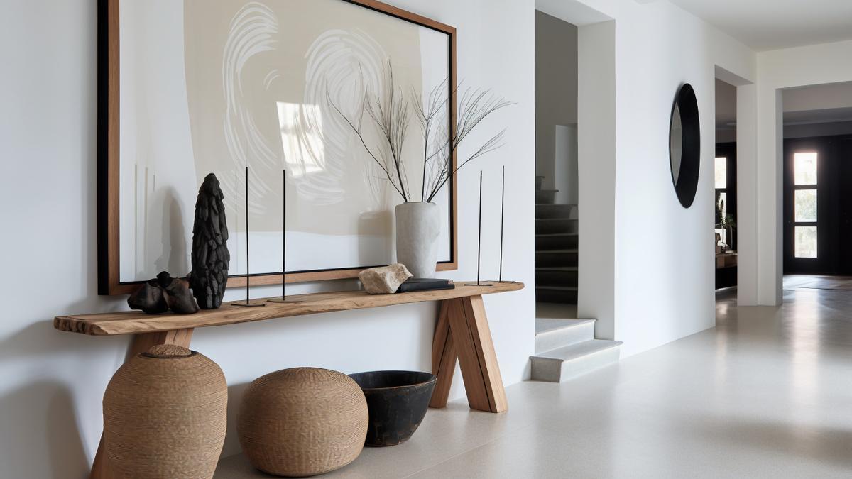 Decoración cálida y minimalista en uno de los interiores de un hogar.