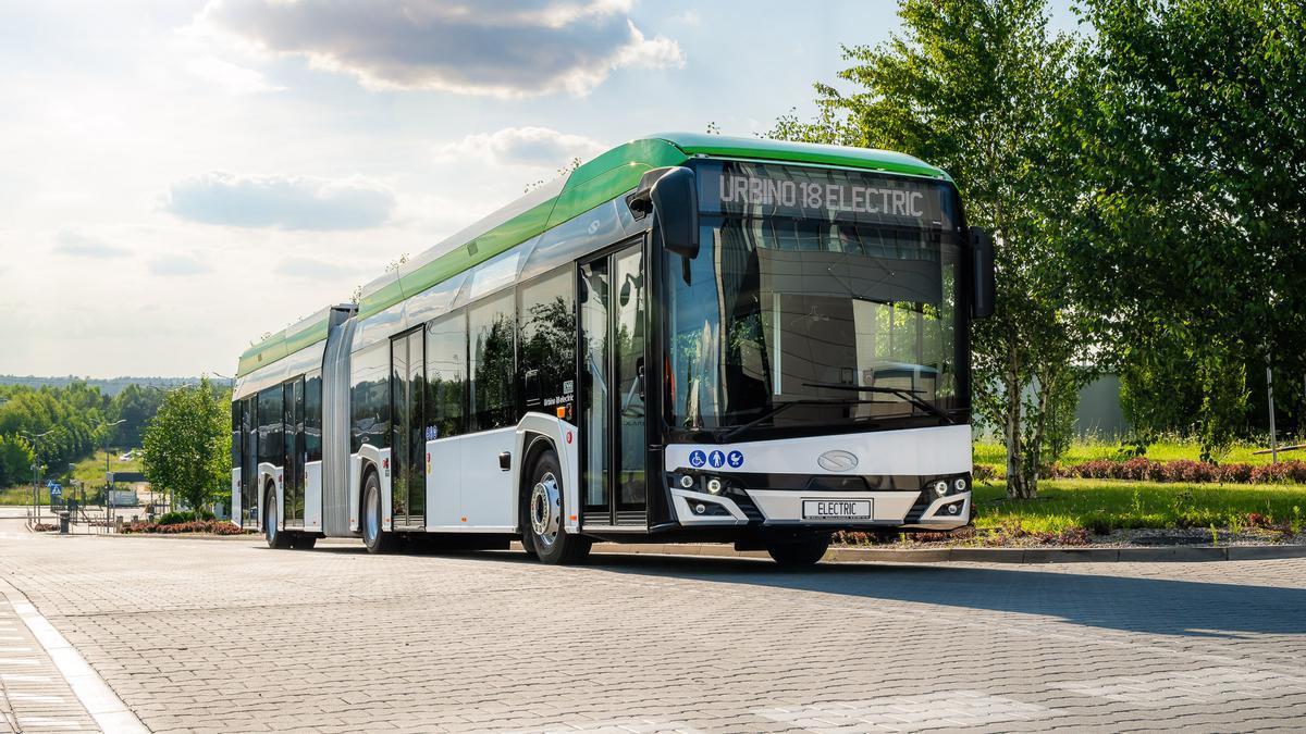 Modelo de 18 metros del autobús eléctrico que Solaris suministrará a Polonia.