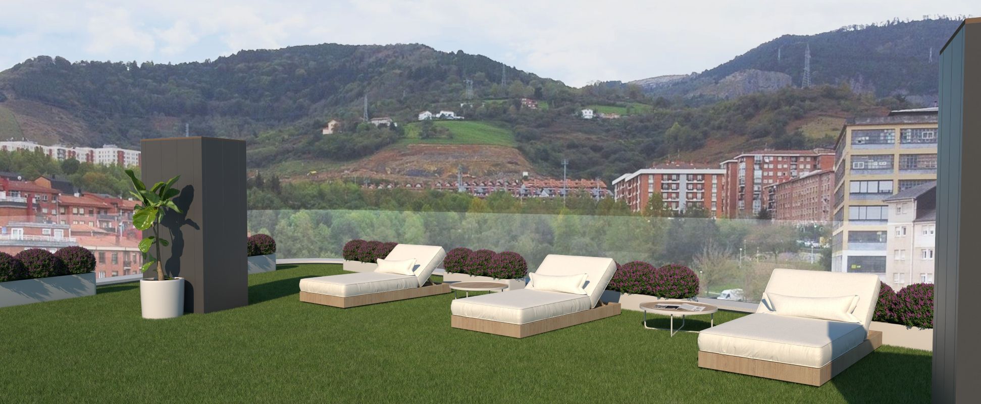 Solárium en la azotea del edificio Amezola Homes.