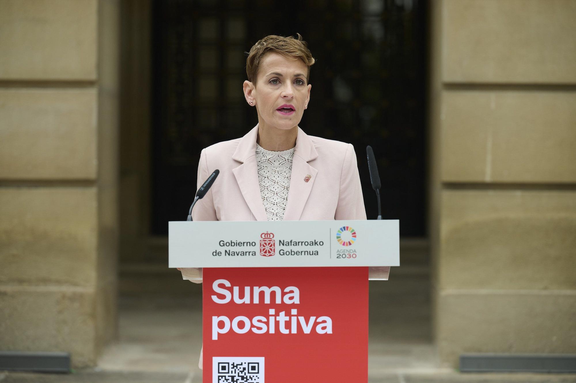 Rueda de prensa de María Chivite en la presentación del balance de mitad de legislatura