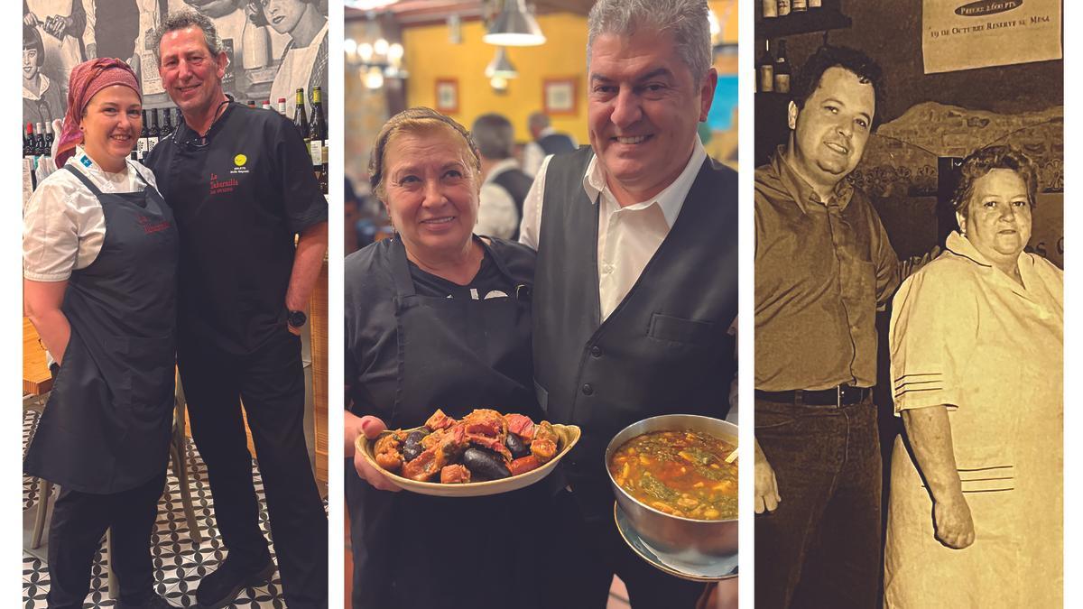 Lucía y Rafael (La Tabernilla), María y José Luis (El Fartuquín) y Charo y Miguel Ángel en una imagen retrospectiva del Bodegón de Teatinos. Seis referentes imprescindibles de la cocina ovetense.