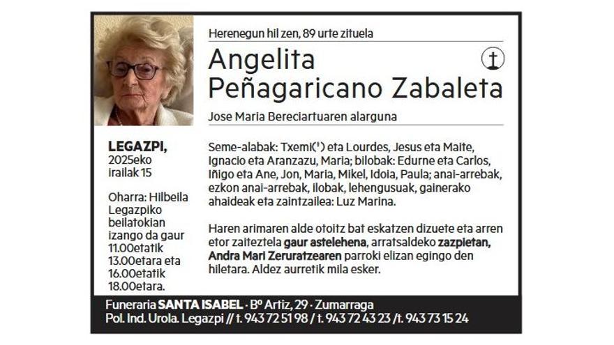 ANGELITA PEÑAGARICANO ZABALETA