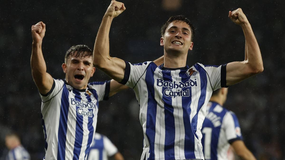 Gorrotxategi celebra el tanto ante el Athletic.