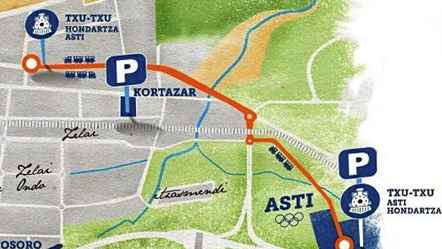 Plano del recorrido en lanzadera entre Asti y la playa.  | FOTO: UDALA