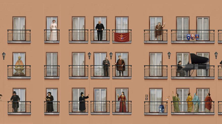 El álbum gigante de Pamplona: 19 vidas asomadas a la fachada de Casa Seminario