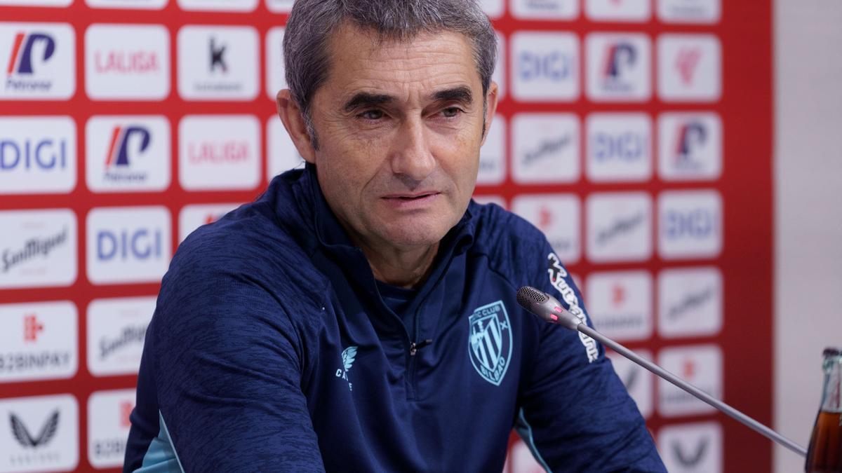 Ernestro Valverde durante la rueda de prensa previa al encuentro ante el Atlético de Madrid