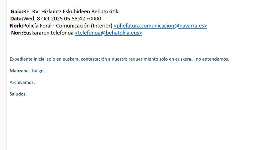 López se disculpa por un inapropiado comentario de Policía Foral sobre el euskera