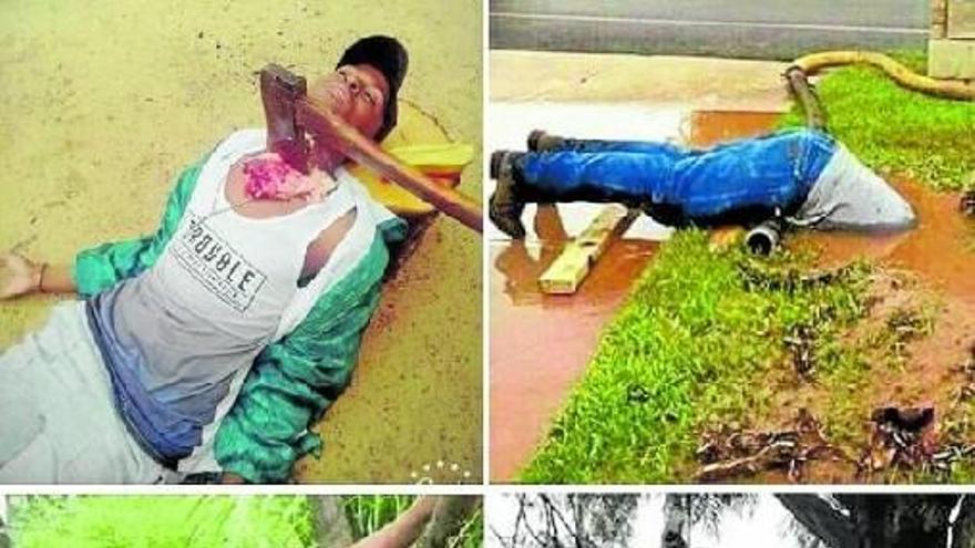 Fotografías facilitadas por el iniciador de ‘Dead pose Challente’ de varias muertes fingidas. Fotos: Efe