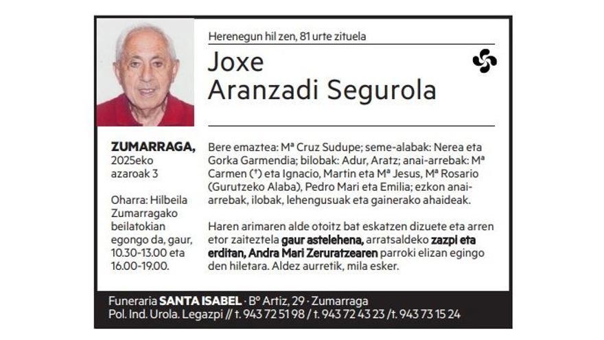 Joxe Aranzadi Segurola