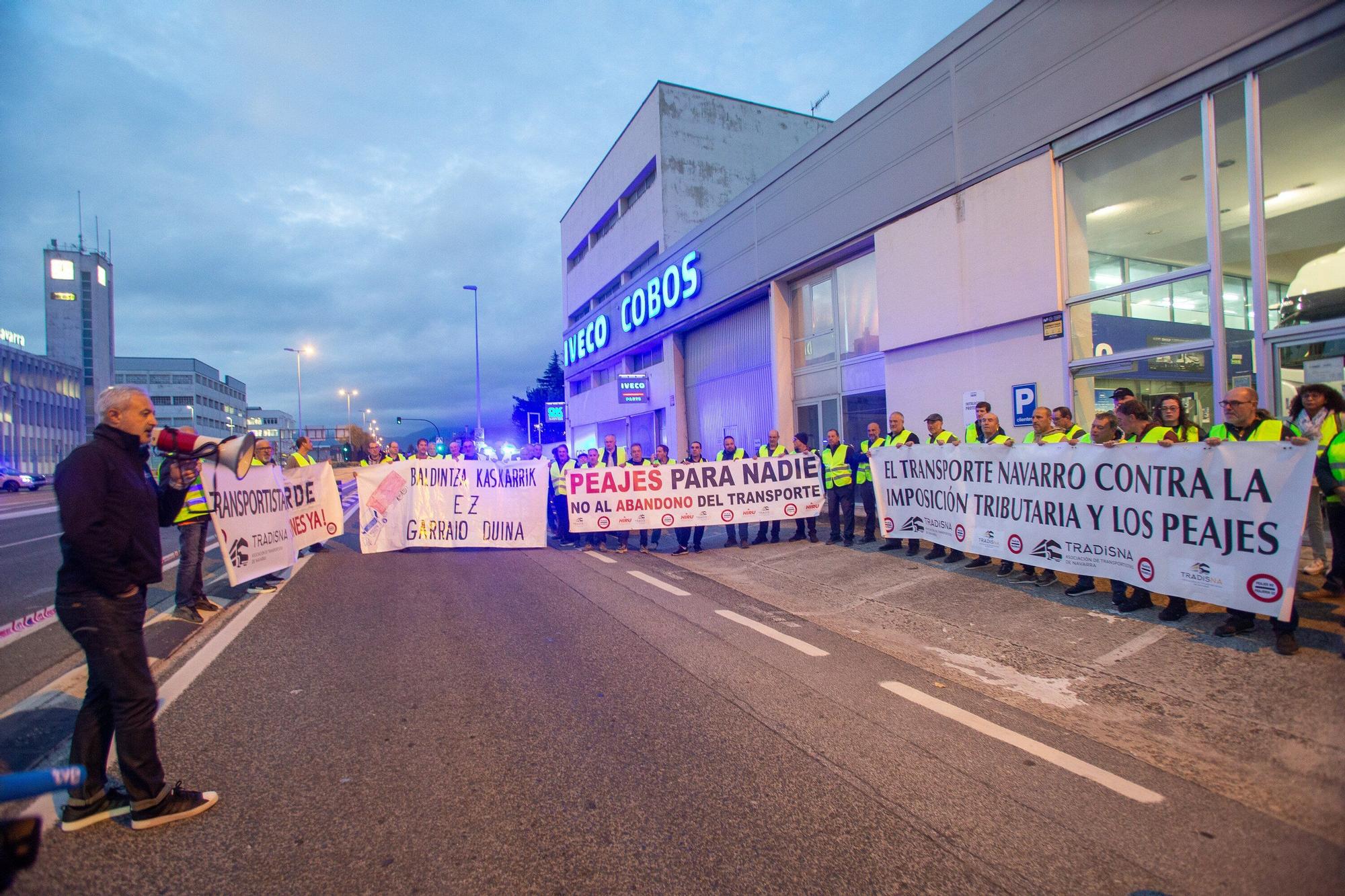 Protesta de los transportistas navarros en Cordovilla