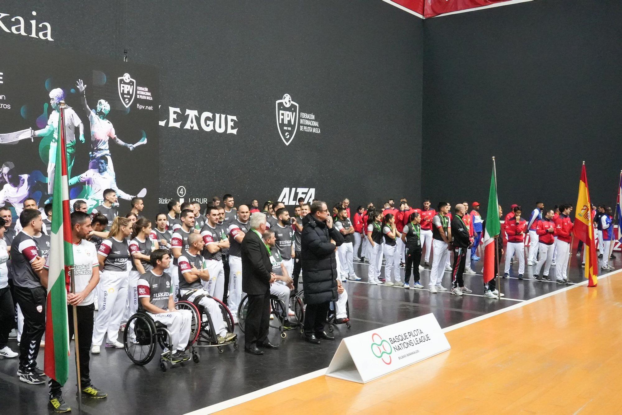 Inauguración de la Liga de Naciones de 36 metros en el frontón Bizkaia